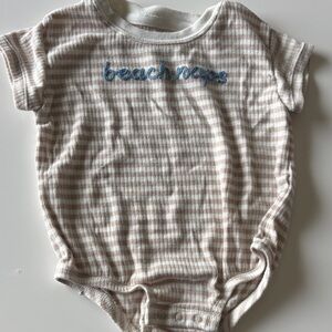 cloud island Beige & White Striped 'beach naps' Embroidered One-Piece